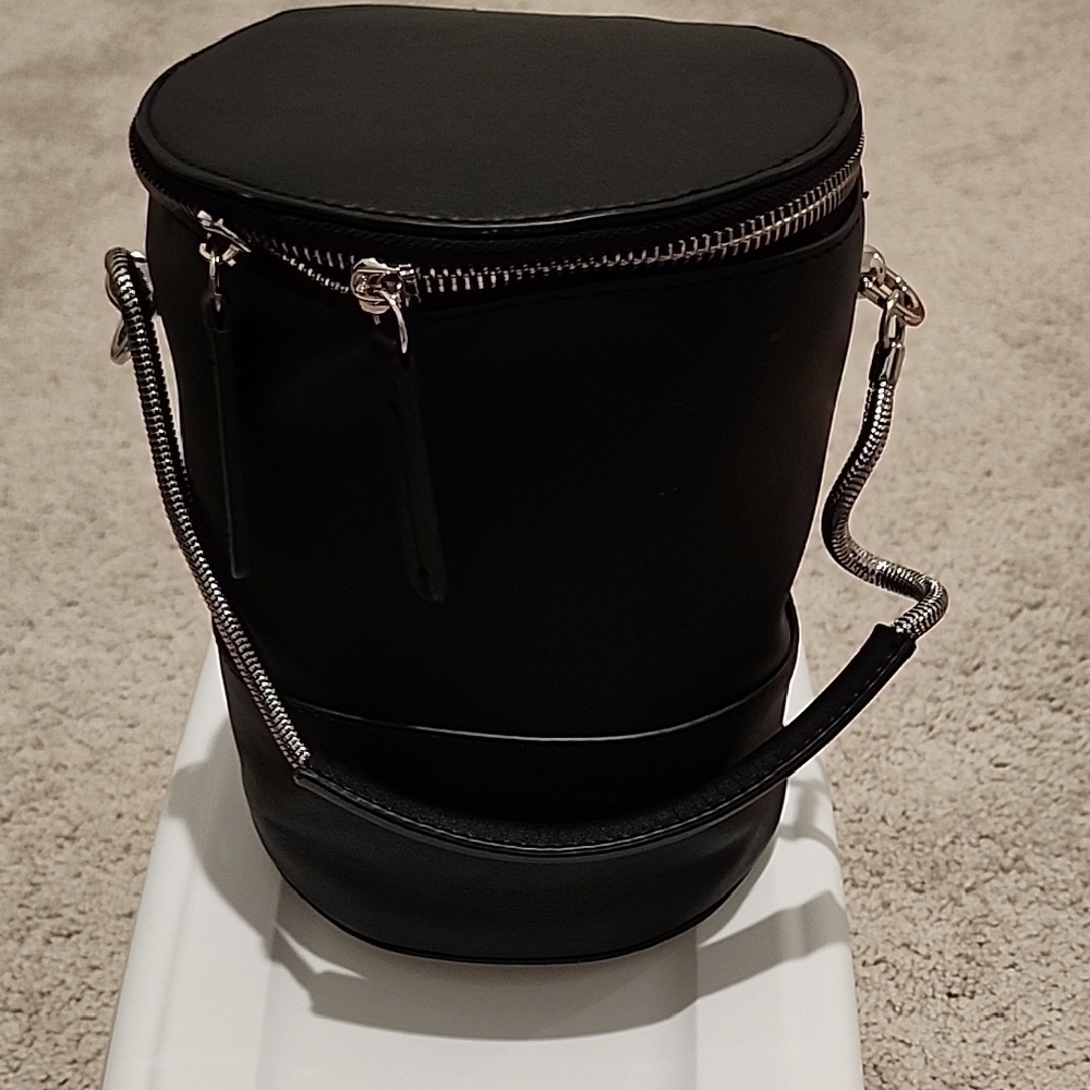 Mango Black Cylinder Bag with Silver Details